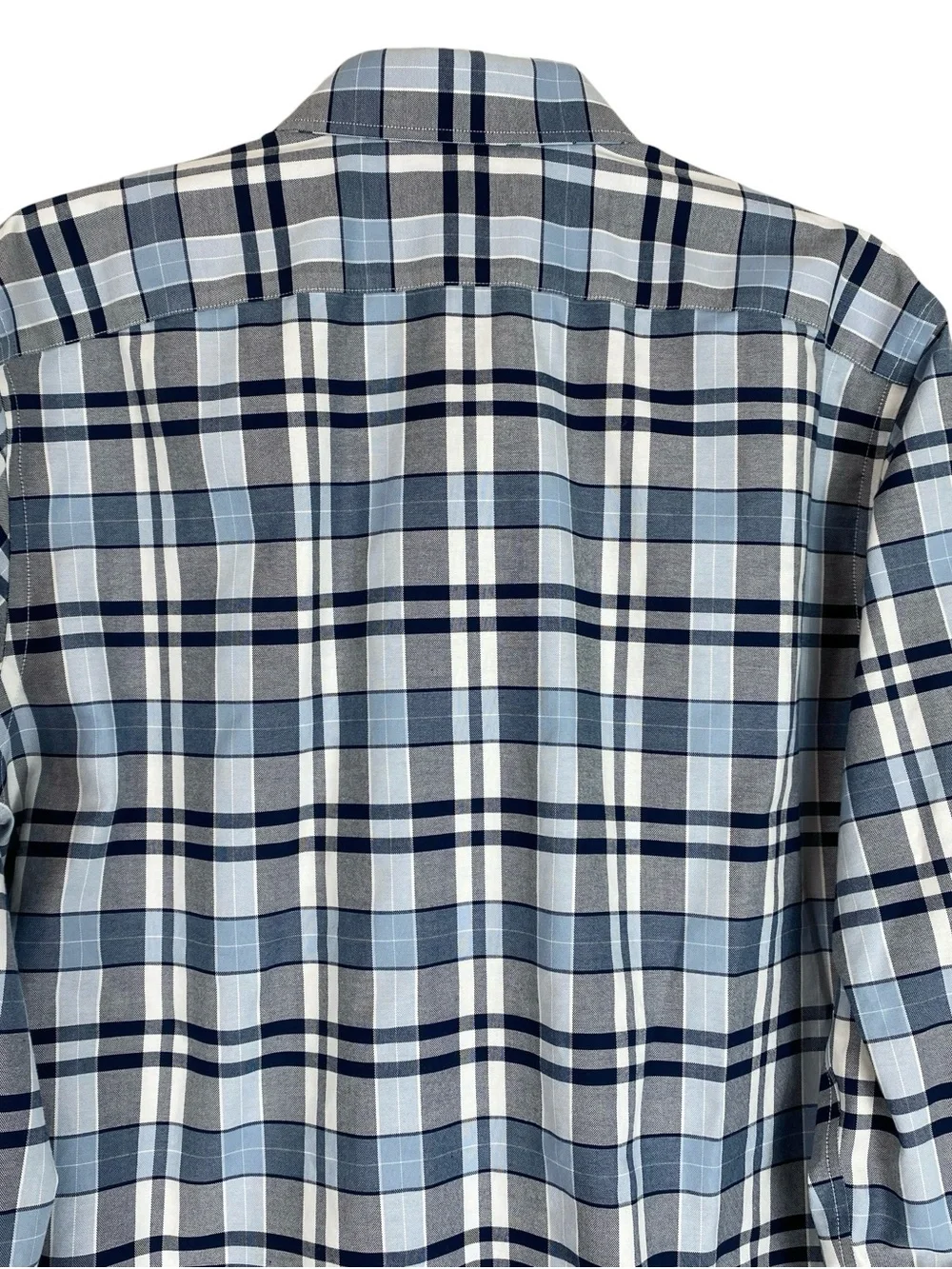 Banana Republic Grant Fit Men's Navy Plaid Button-Down No Iron Large 16-16 1/2